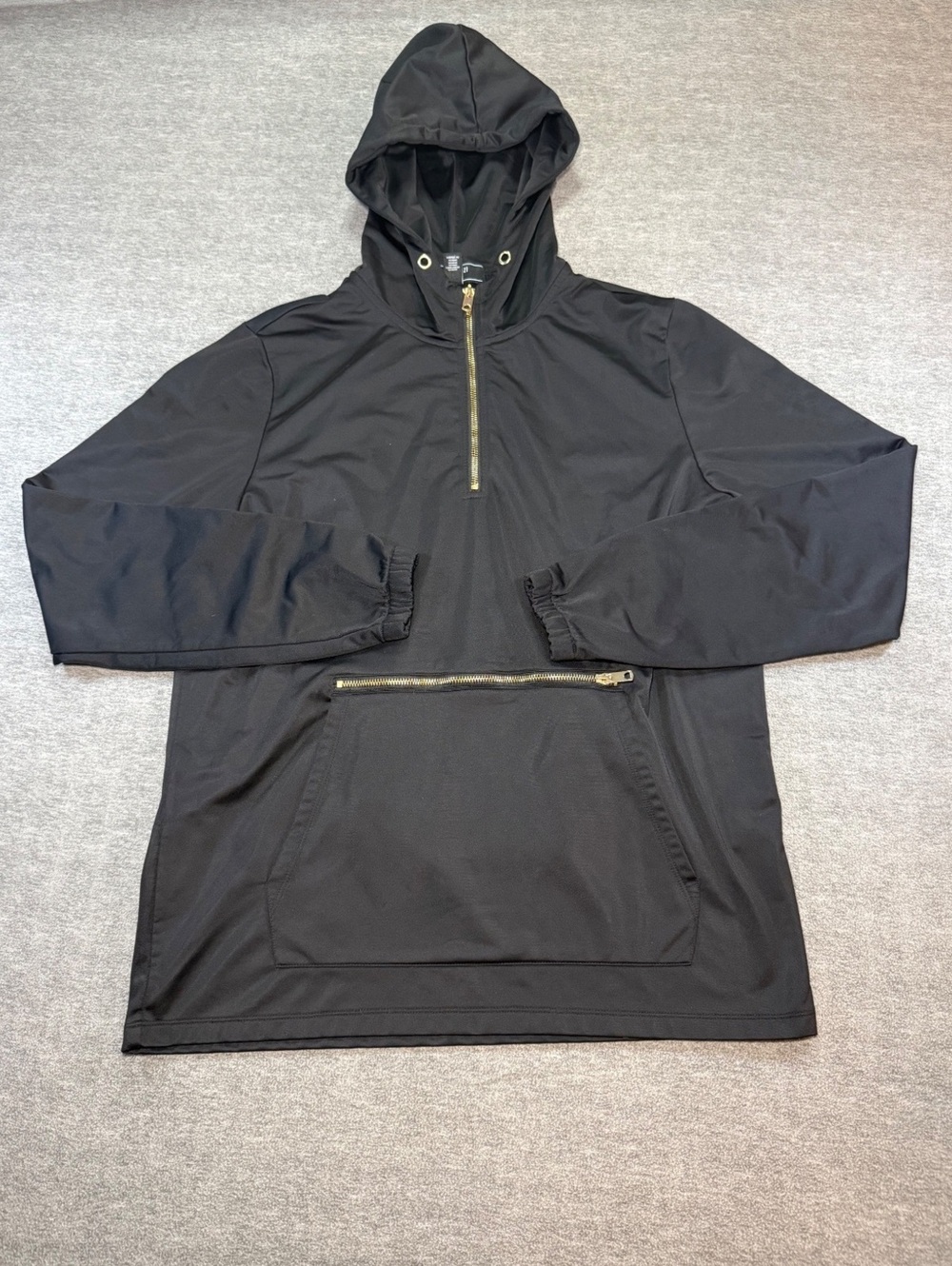 Forever 21 Men Quarter Zip Hoodie Black Pullover Streetwear Kangaroo Pocket M